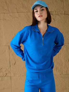 Royal Blue High-Neck Sweatshirt-SASSAFRAS