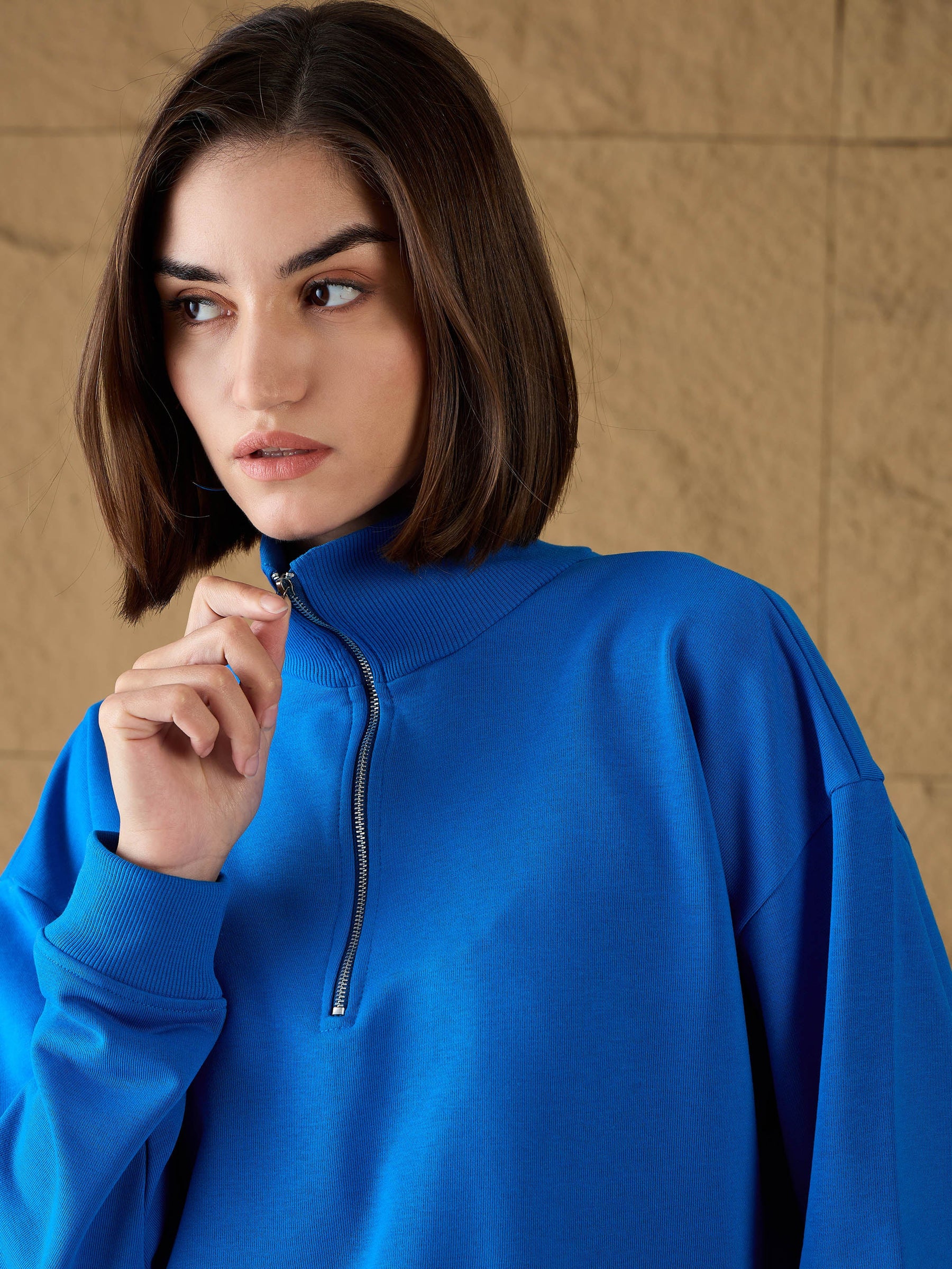 Royal Blue High-Neck Sweatshirt-SASSAFRAS