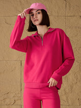 Fuchsia High-Neck Sweatshirt-SASSAFRAS