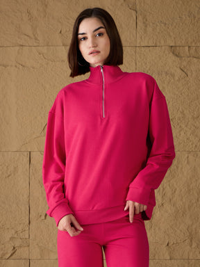 Fuchsia High-Neck Sweatshirt-SASSAFRAS