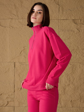 Fuchsia High-Neck Sweatshirt-SASSAFRAS