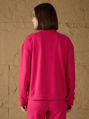 Fuchsia High-Neck Sweatshirt-SASSAFRAS