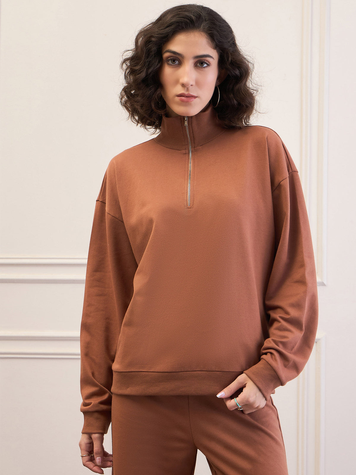 Brown High-Neck Sweatshirt-SASSAFRAS