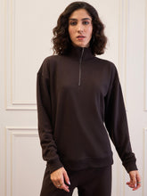 Dark Brown High-Neck Sweatshirt-SASSAFRAS