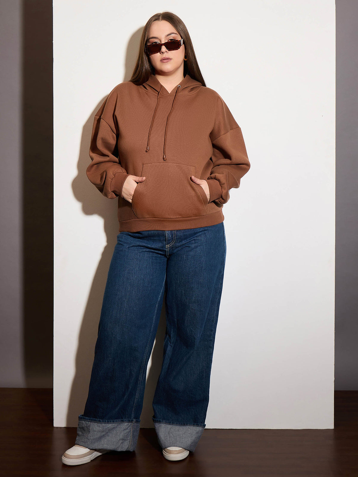 Brown Fleece Hoodie-SASSAFRAS Curve