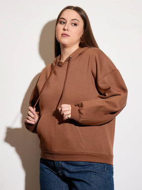 Brown Fleece Hoodie-SASSAFRAS Curve