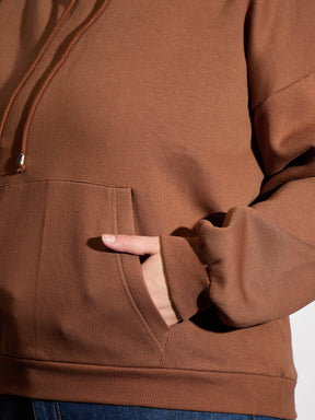 Brown Fleece Hoodie-SASSAFRAS Curve