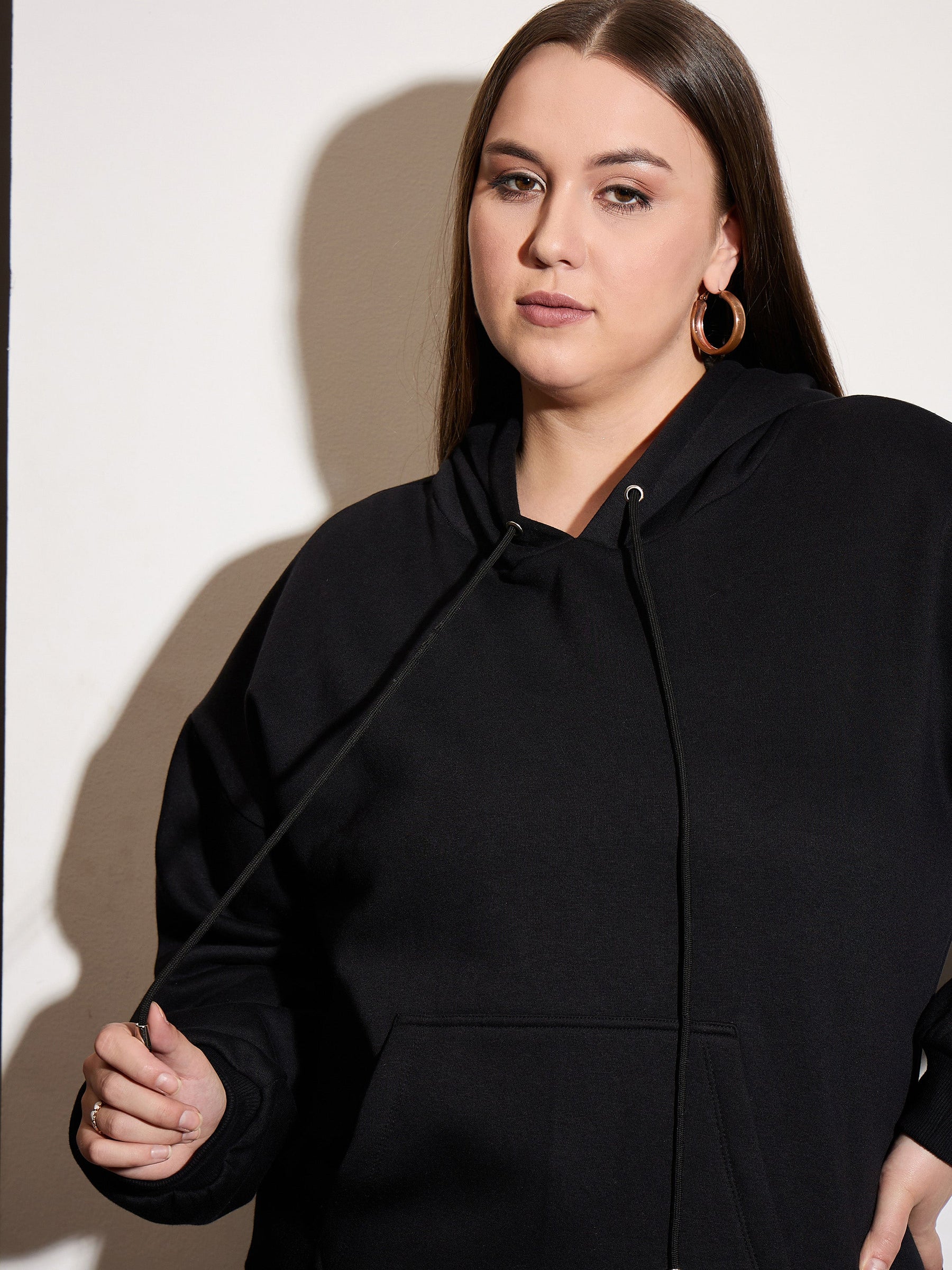 Black Fleece Hoodie With Sweatpants-SASSAFRAS Curve