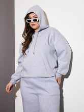 Grey Melange Fleece Hoodie-SASSAFRAS Curve