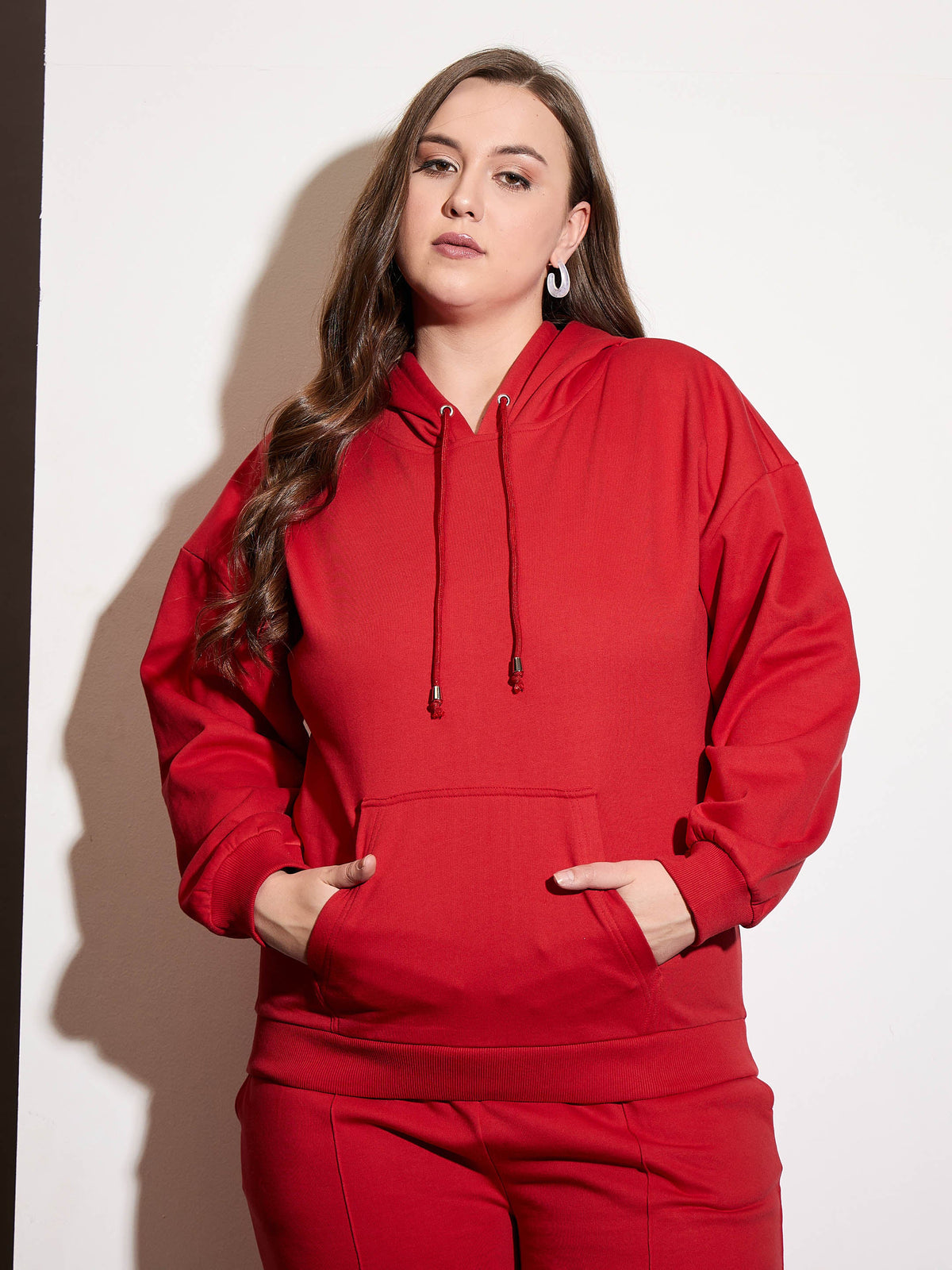 Red Fleece Hoodie-SASSAFRAS Curve