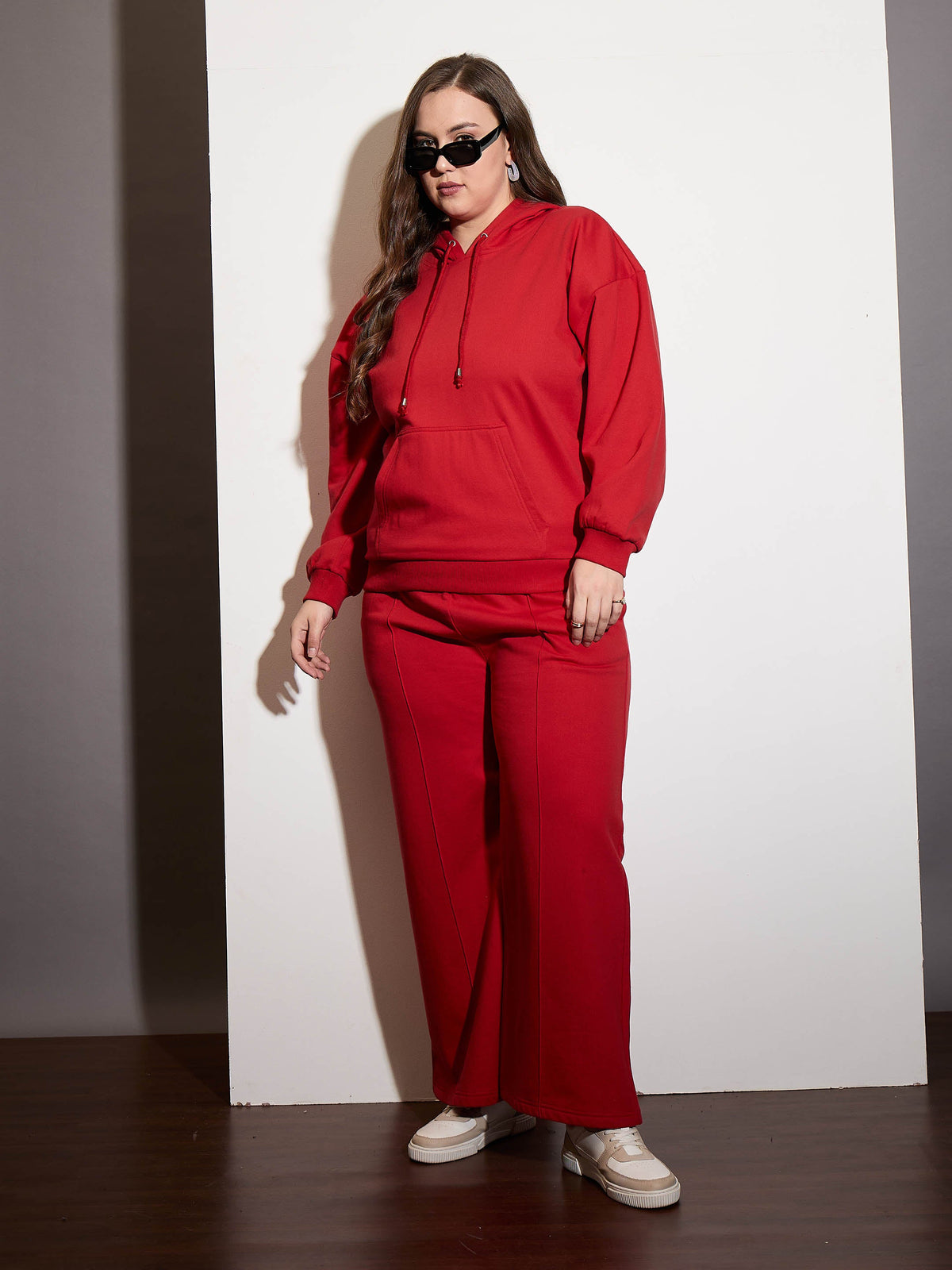 Red Fleece Hoodie-SASSAFRAS Curve