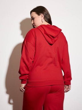 Red Fleece Hoodie-SASSAFRAS Curve