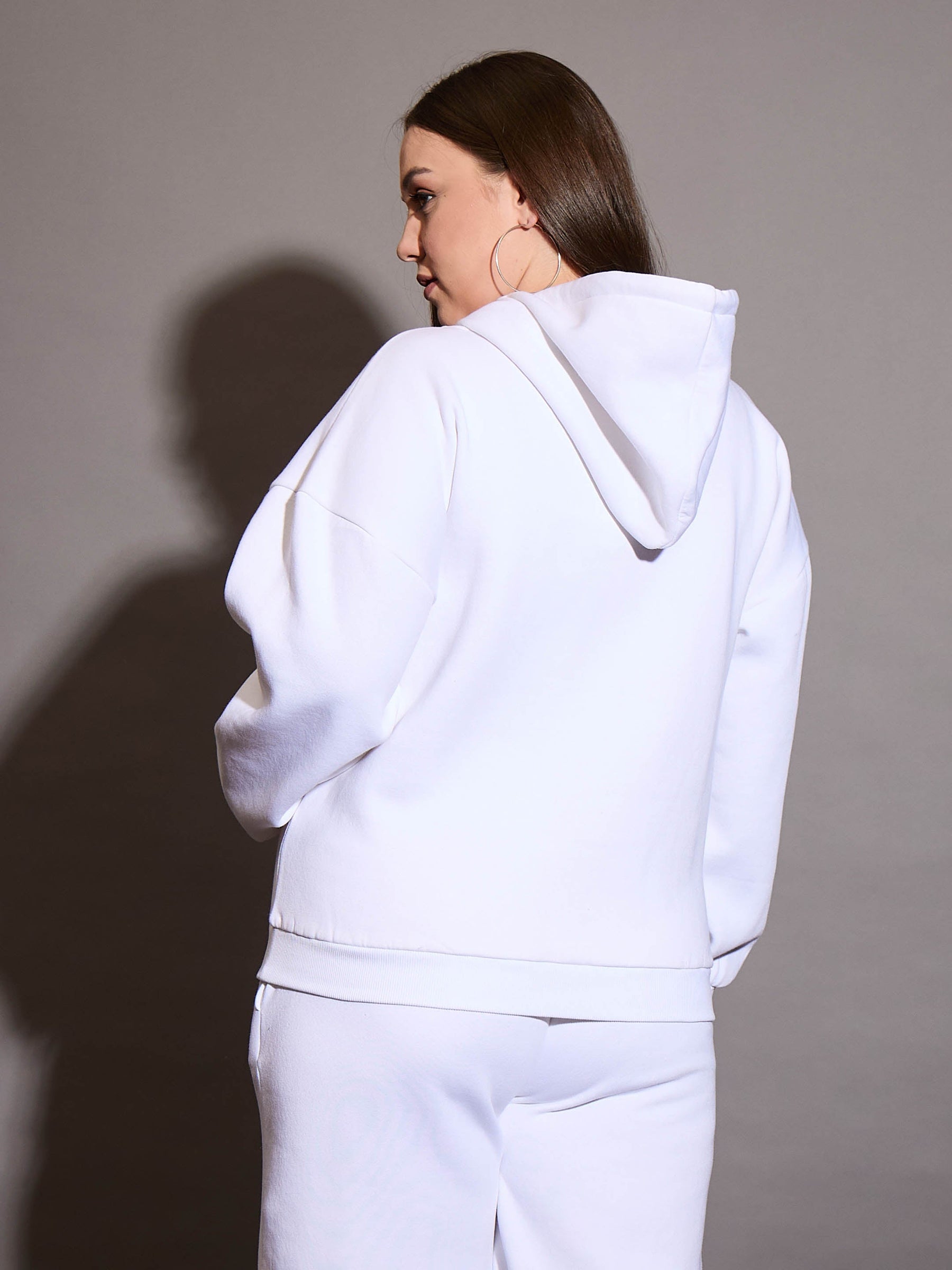 White Fleece Hoodie-SASSAFRAS Curve