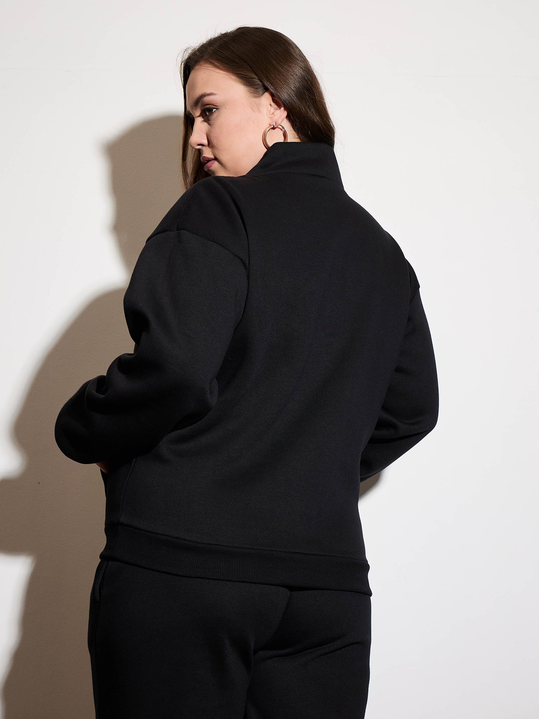 Black Fleece Half Zipper Sweatshirt-SASSAFRAS Curve