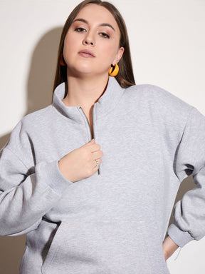 Grey Melange Half Zipper Sweatshirt with Track Pants-SASSAFRAS Curve