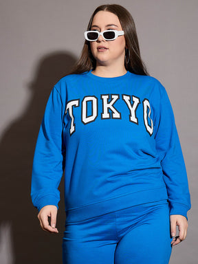 Royal Blue Terry TOKYO Printed Sweatshirt-SASSAFRAS Curve