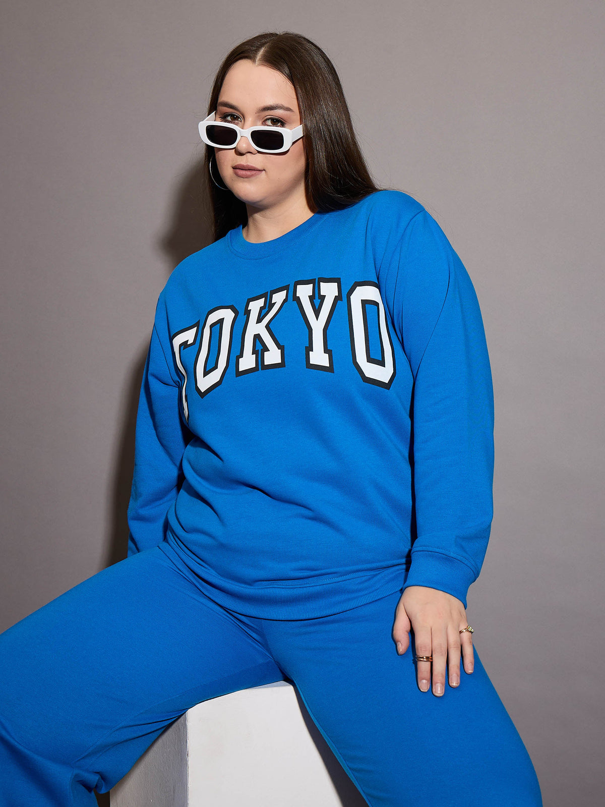 Royal Blue Terry TOKYO Printed Sweatshirt-SASSAFRAS Curve