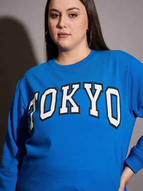 Royal Blue Terry TOKYO Printed Sweatshirt-SASSAFRAS Curve