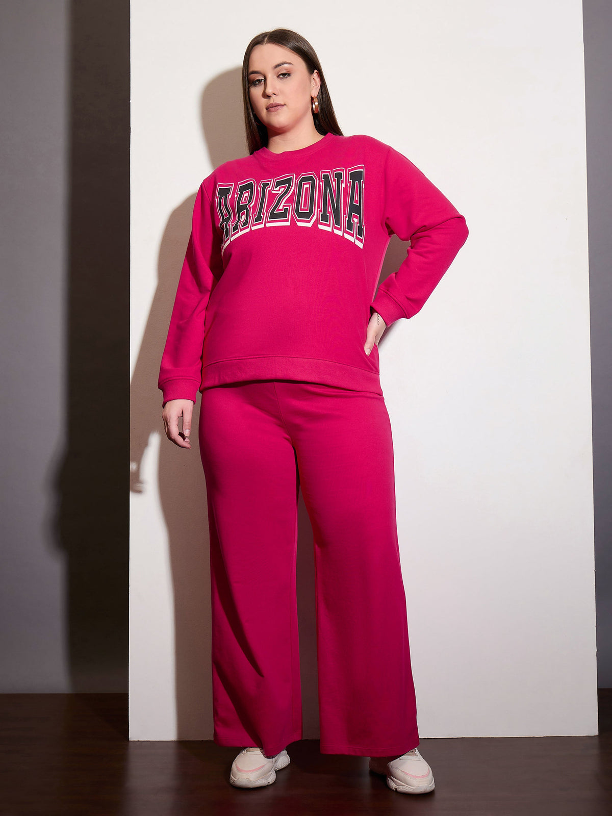 Fuchsia Terry ARIZONA Printed Sweatshirt with Track Pants-SASSAFRAS Curve