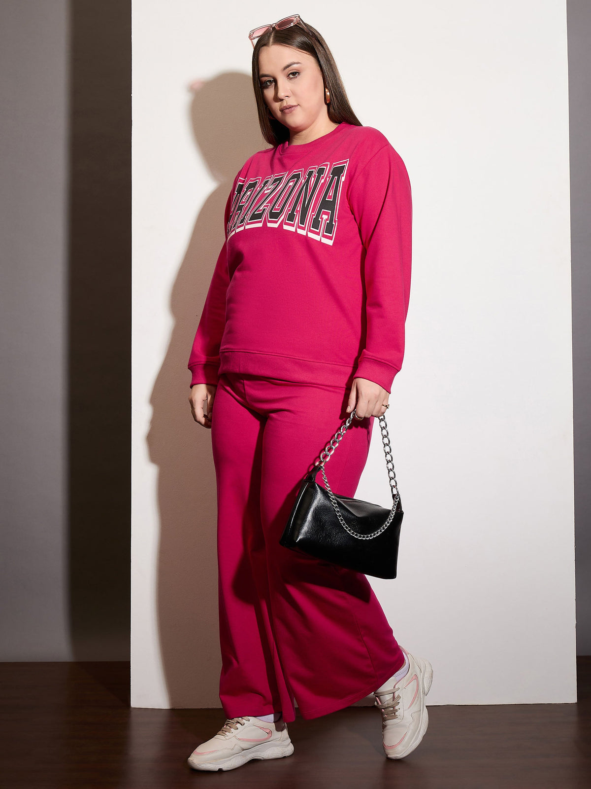 Fuchsia Terry ARIZONA Printed Sweatshirt with Track Pants-SASSAFRAS Curve