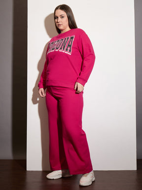 Fuchsia Terry ARIZONA Printed Sweatshirt with Track Pants-SASSAFRAS Curve