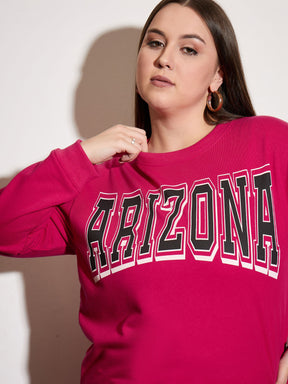 Fuchsia Terry ARIZONA Printed Sweatshirt with Track Pants-SASSAFRAS Curve
