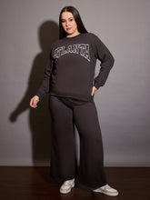 Coffee Brown Terry ATLANTA Printed Sweatshirt with Track Pants-SASSAFRAS Curve