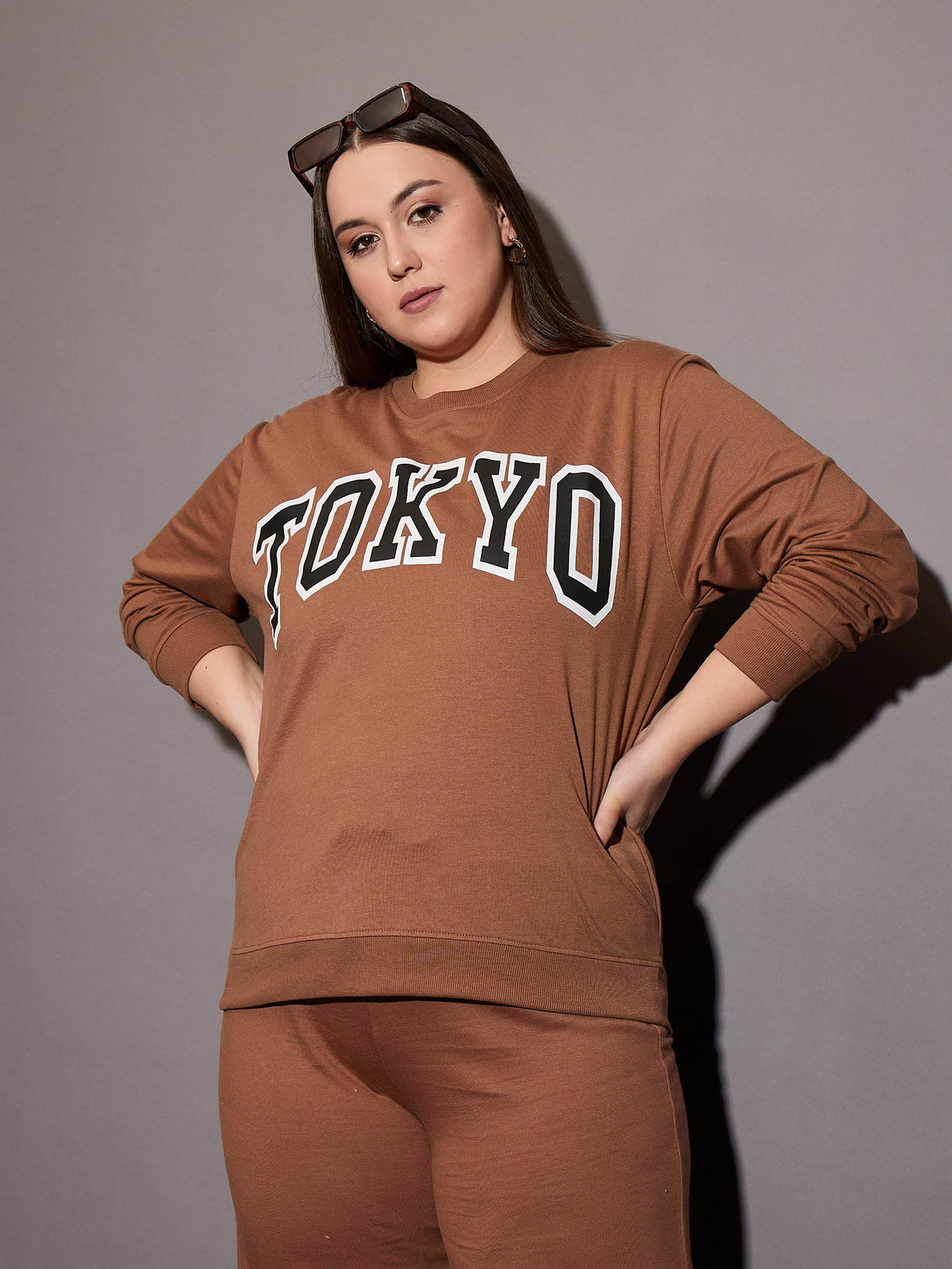 Brown Terry TOKYO Printed Sweatshirt-SASSAFRAS Curve