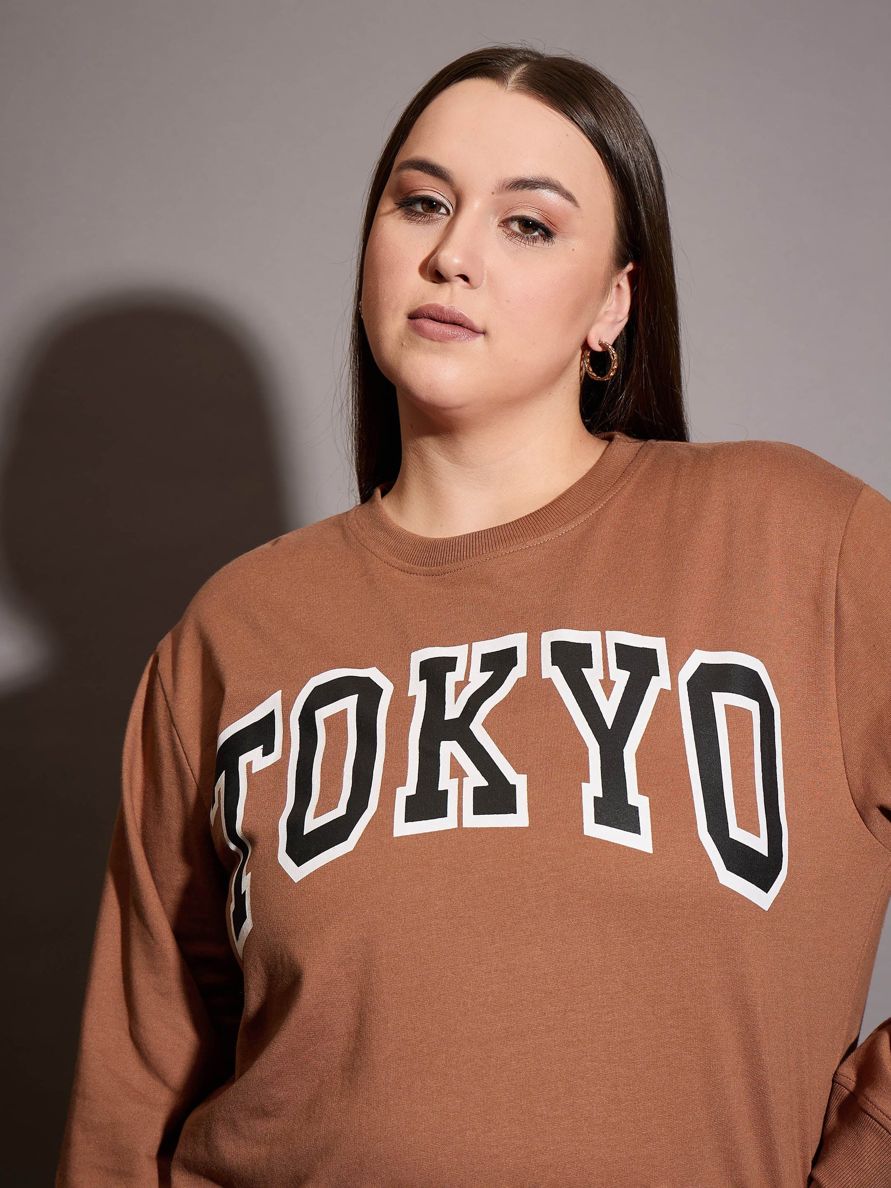 Brown Terry TOKYO Printed Sweatshirt-SASSAFRAS Curve