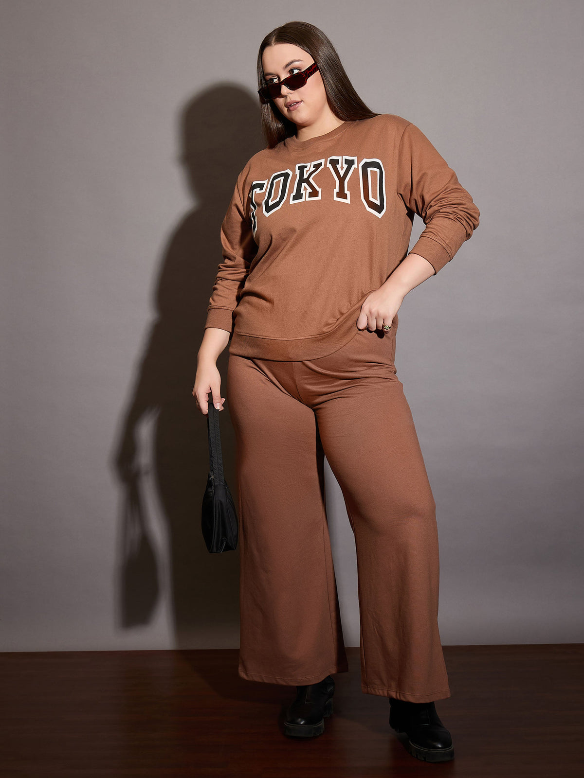 Brown Terry TOKYO Printed Sweatshirt with Track Pants-SASSAFRAS Curve