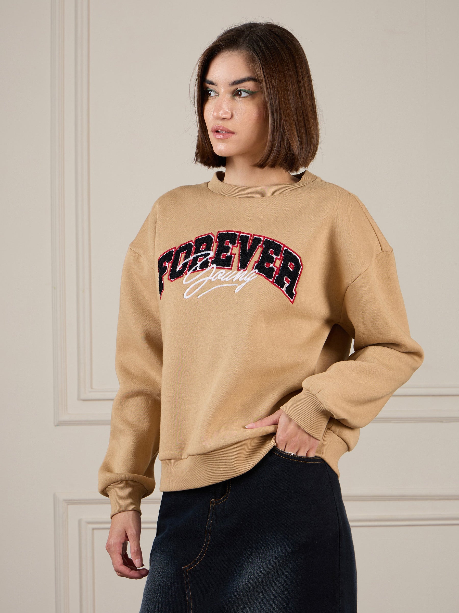 Beige Premium Fleece Sweatshirt-SASSAFRAS