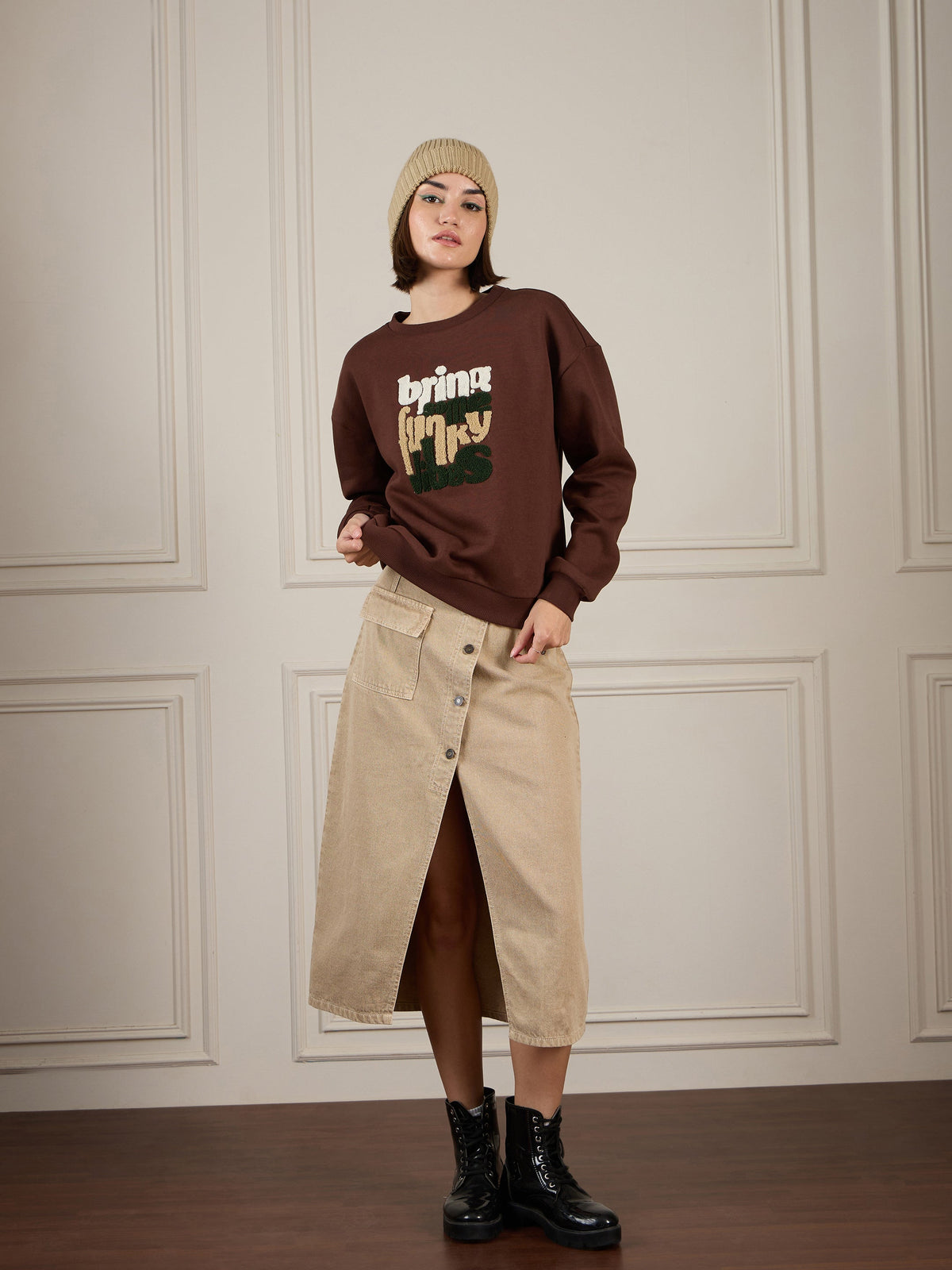 Dark Brown Premium Fleece Sweatshirt-SASSAFRAS