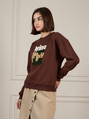 Dark Brown Premium Fleece Sweatshirt-SASSAFRAS