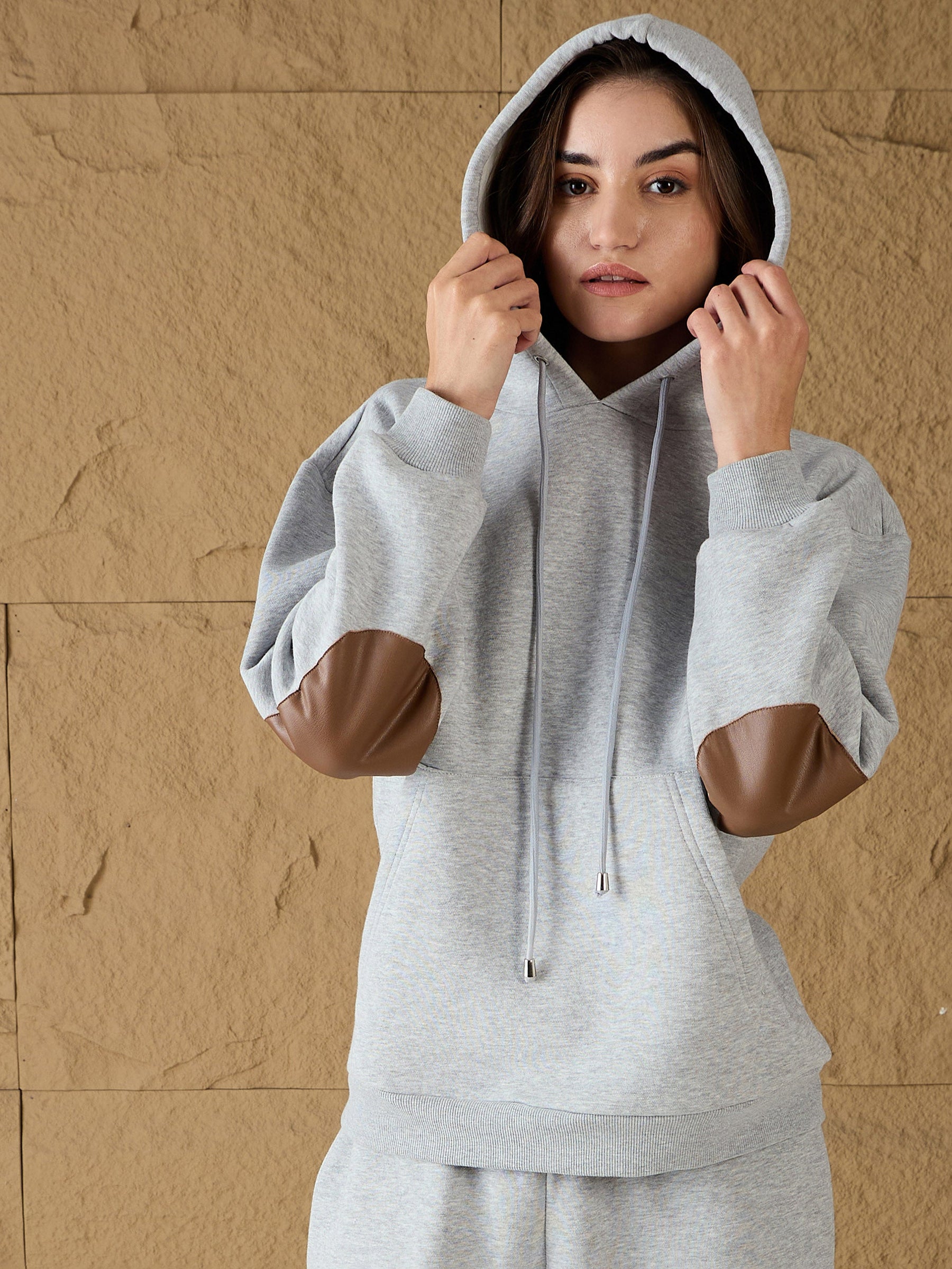 Grey Melange Fleece Oversized Hoodie-SASSAFRAS