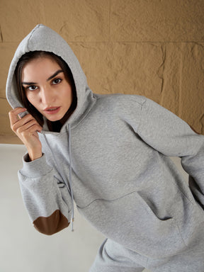 Grey Melange Fleece Oversized Hoodie-SASSAFRAS