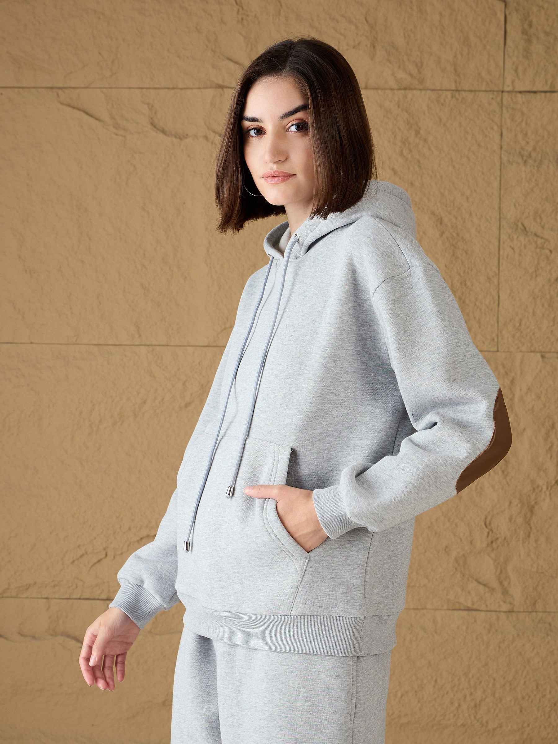 Grey Melange Fleece Oversized Hoodie-SASSAFRAS