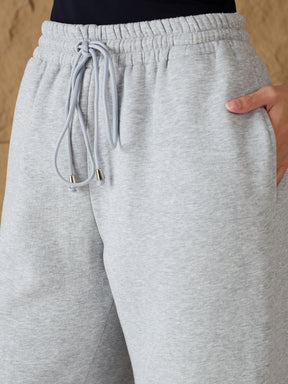 Grey Melange Fleece Hoodie With Sweatpants-SASSAFRAS
