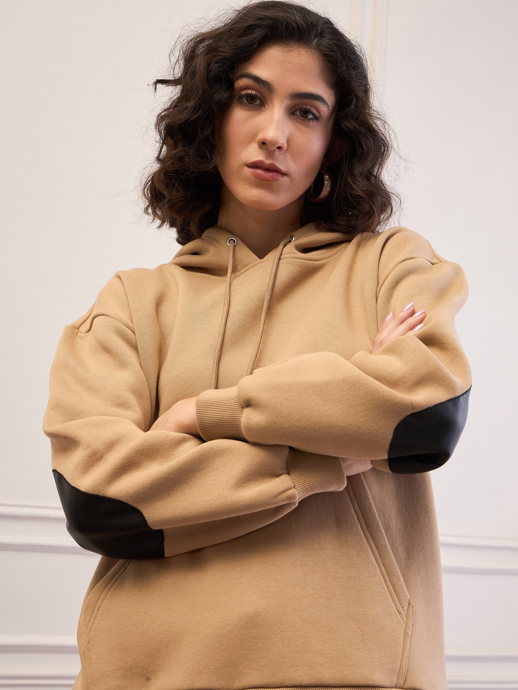 Beige Fleece Oversized Hoodie-SASSAFRAS