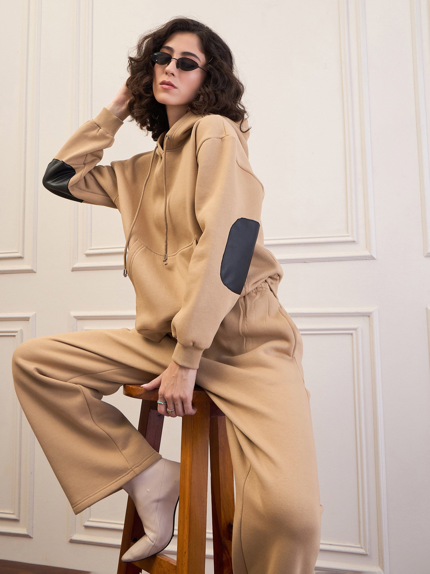 Beige Fleece Oversized Hoodie-SASSAFRAS