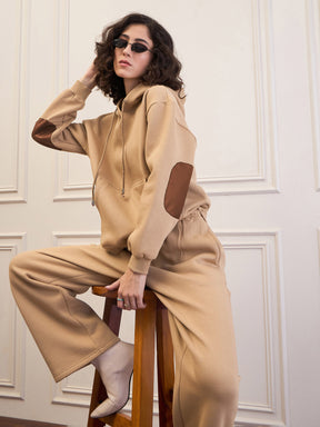 Beige Fleece Oversized Hoodie With Sweatpants-SASSAFRAS