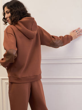 Brown Fleece Oversized Hoodie-SASSAFRAS