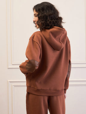 Brown Fleece Oversized Hoodie With Sweatpants-SASSAFRAS