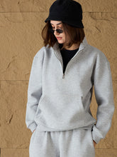 Grey Melange Fleece Front Zipper Sweatshirt-SASSAFRAS