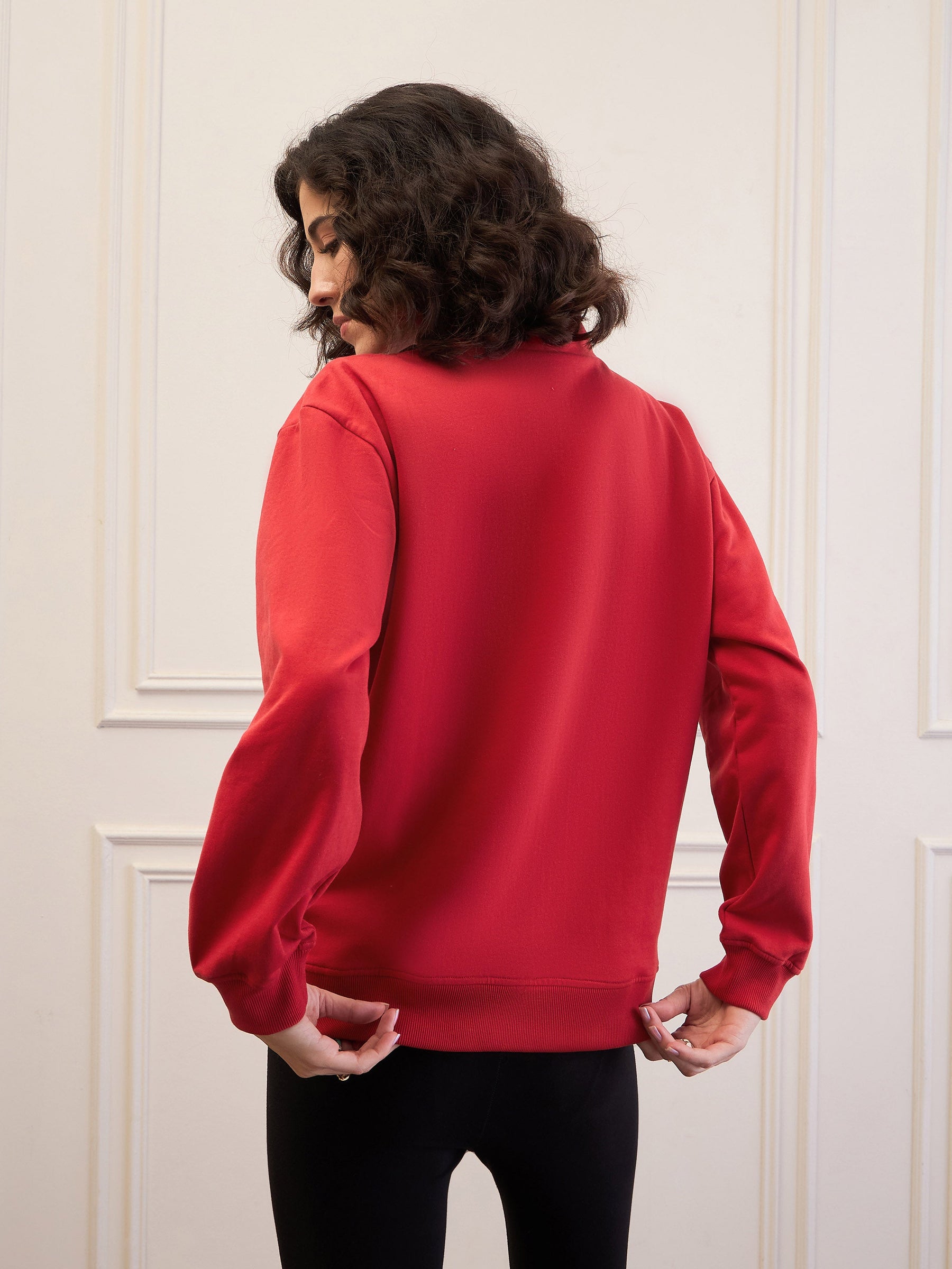 Red Fleece Front Zipper Sweatshirt-SASSAFRAS