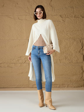 Off-White Turtle-Neck Front High Slit Sweater-SASSAFRAS