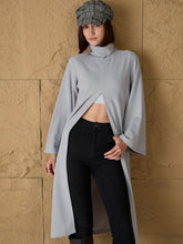 Grey Turtle-Neck Front High Slit Sweater-SASSAFRAS