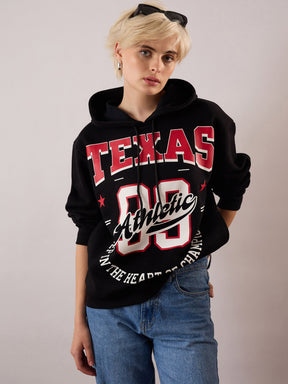 Black Fleece TEXAS Printed Regular Fit Hoodie-SASSAFRAS