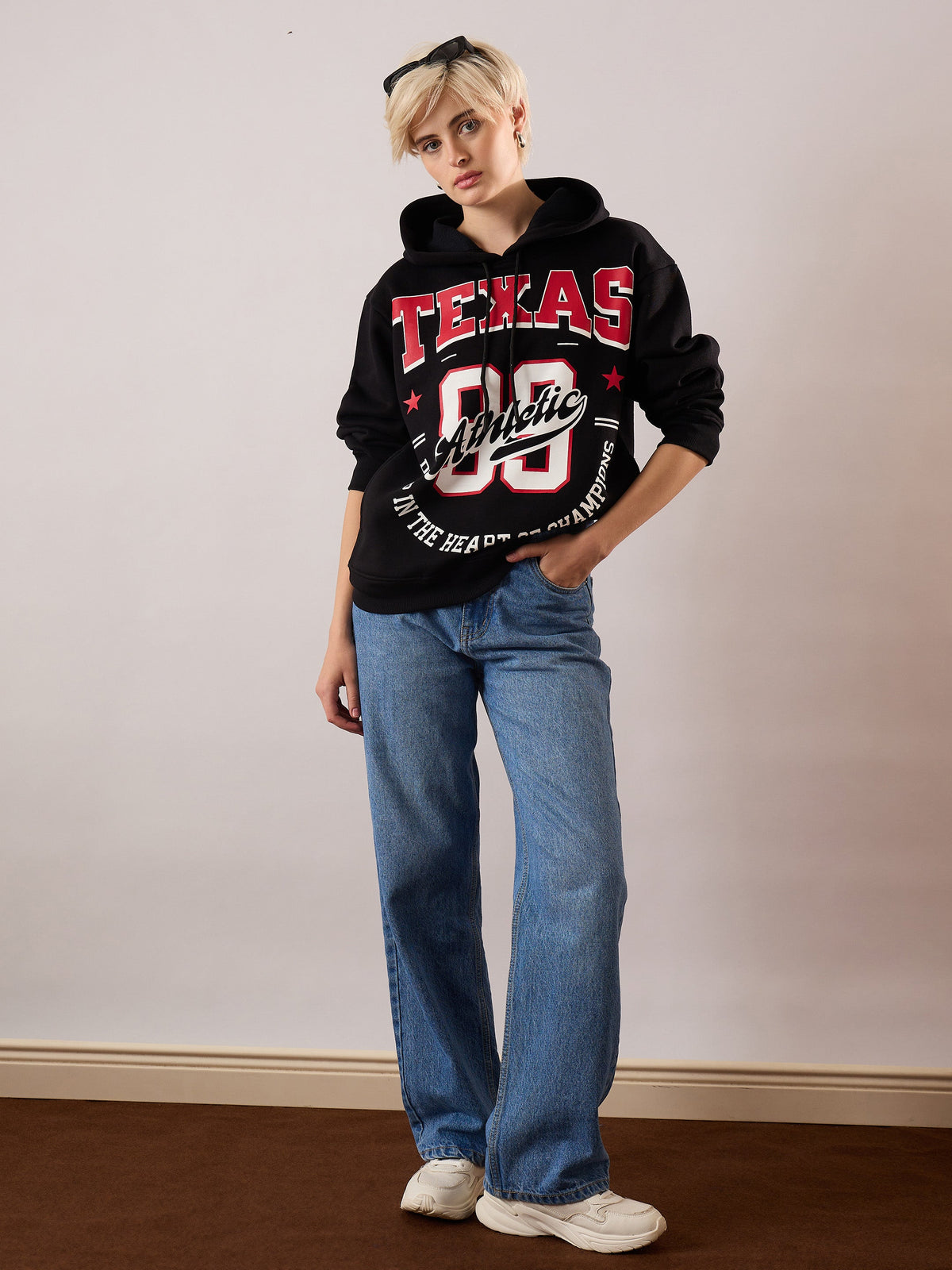 Black Fleece TEXAS Printed Regular Fit Hoodie-SASSAFRAS