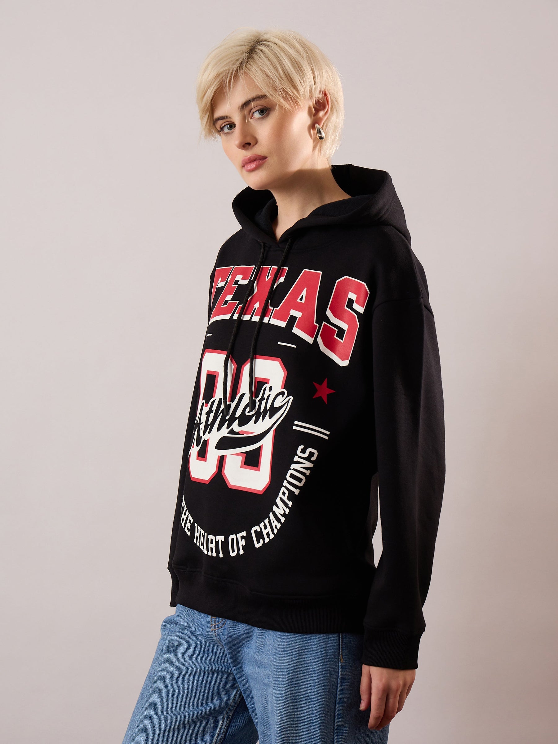 Black Fleece TEXAS Printed Regular Fit Hoodie-SASSAFRAS