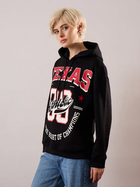 Black Fleece TEXAS Printed Regular Fit Hoodie-SASSAFRAS
